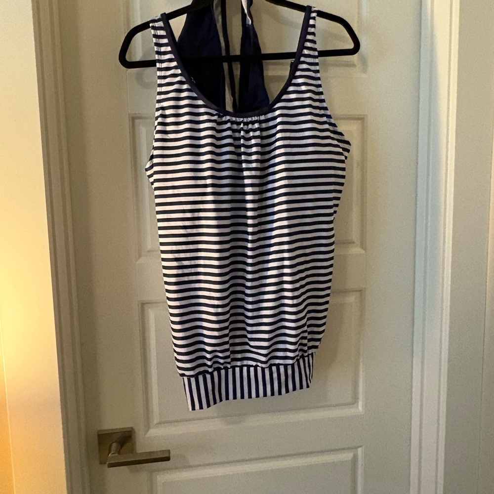 Navy and White Striped Women's Top